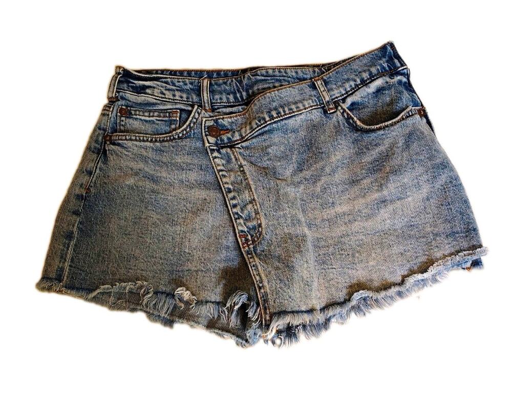 Pilcro Women's Blue Denim High Rise Cut Off Shorts Frayed Hem Size 28 Pockets